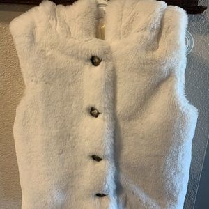 White Faux Fur Vest with Hood
